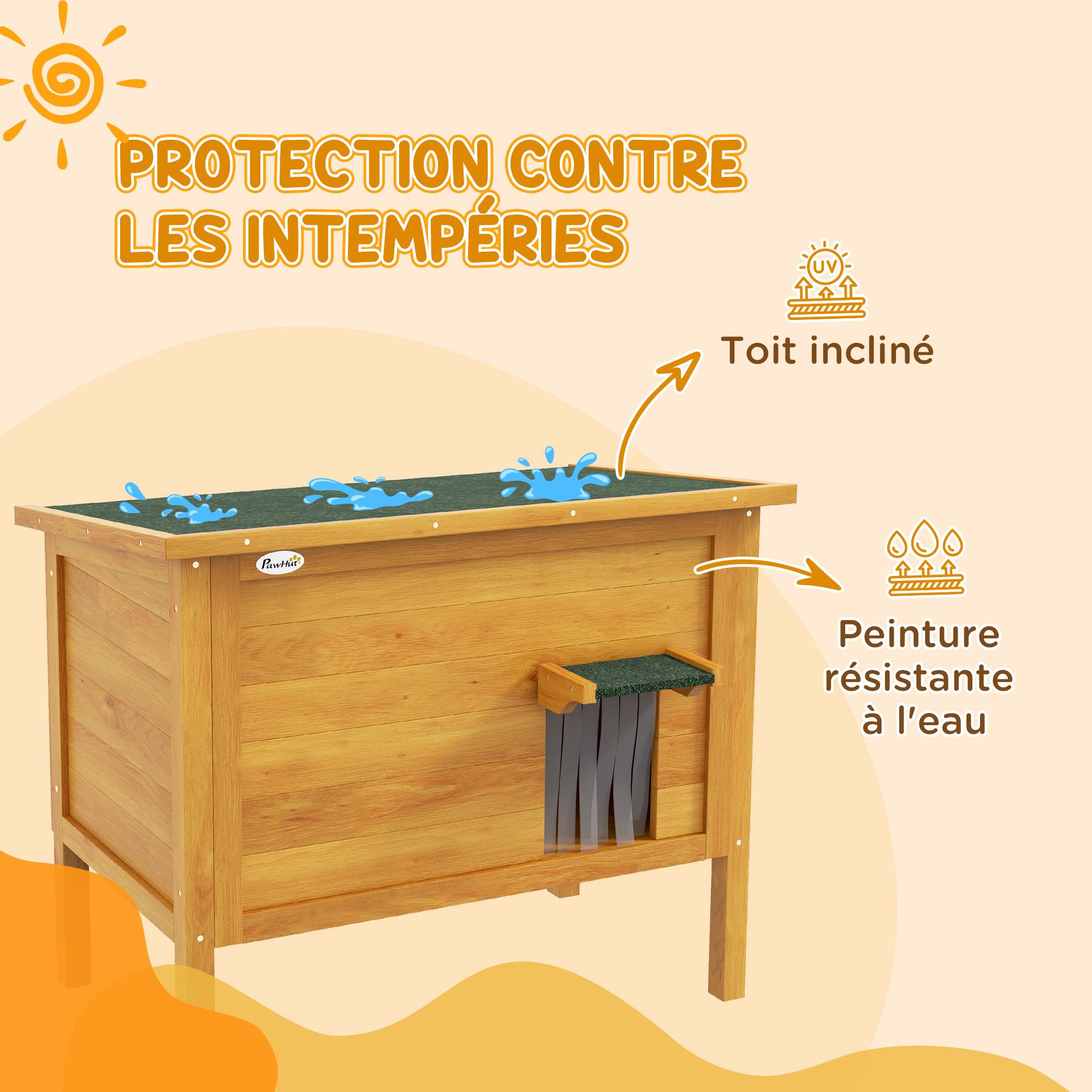 Sans Marque - Maison pour chats niche d'extérieur en bois surrélevée avec toit ouvrable isolée 85 x 50 x 68,5 cm naturel vert - Image 8