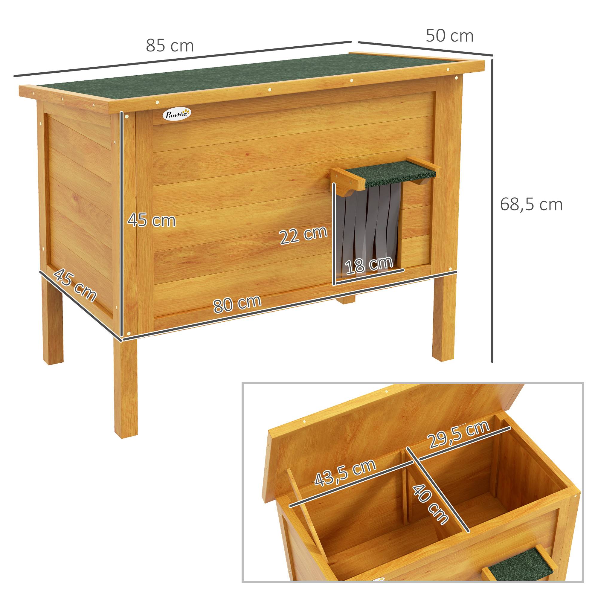 Sans Marque - Maison pour chats niche d'extérieur en bois surrélevée avec toit ouvrable isolée 85 x 50 x 68,5 cm naturel vert - Image 5