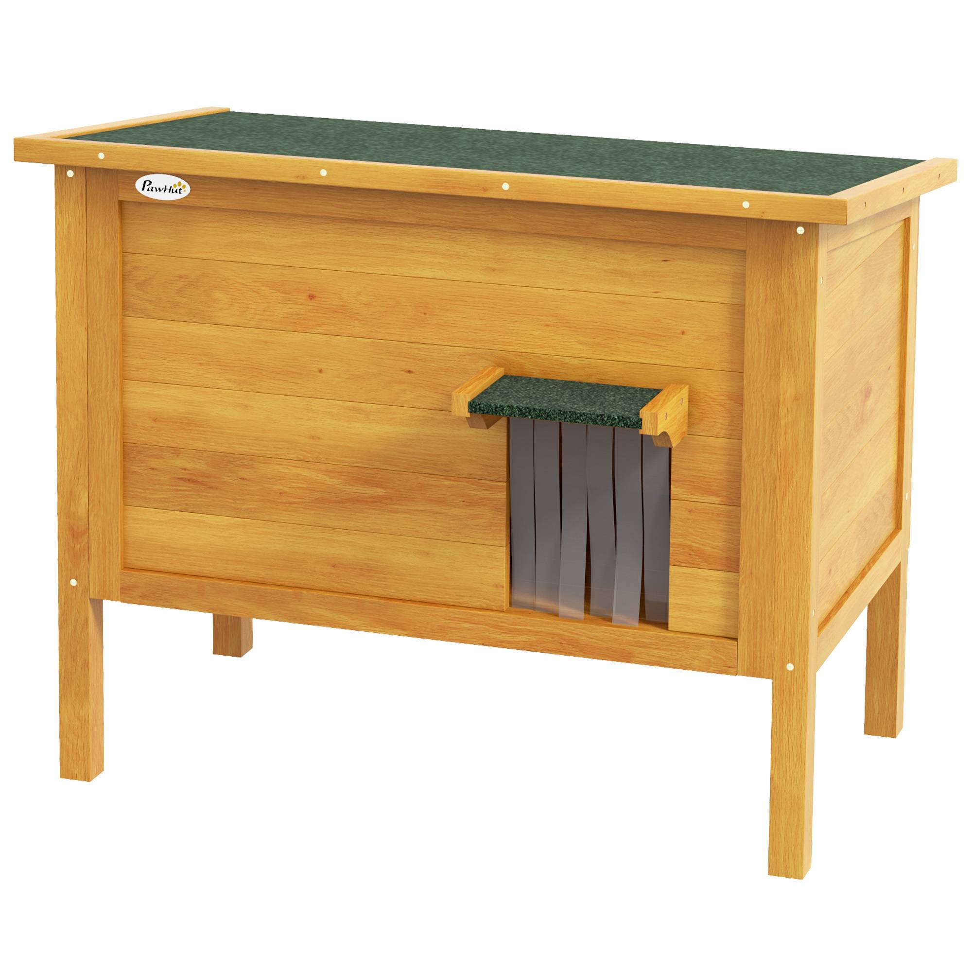 Sans Marque - Maison pour chats niche d'extérieur en bois surrélevée avec toit ouvrable isolée 85 x 50 x 68,5 cm naturel vert - Image 2