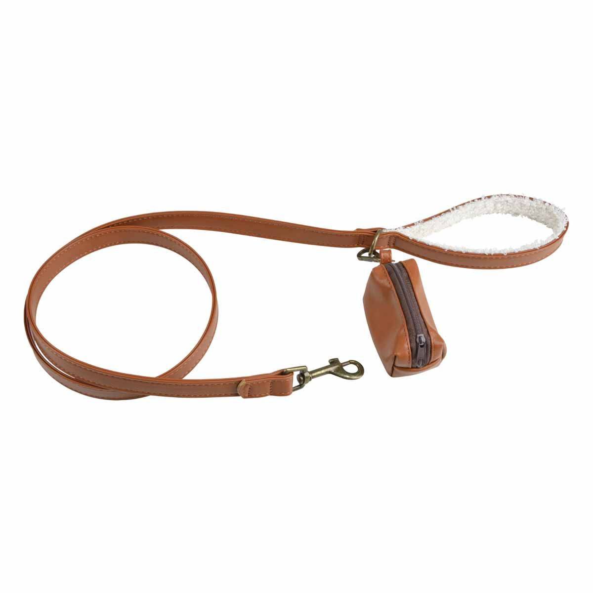 Love Story - Laisse & Distributeur de Sacs Chien "Wooly" 125cm Cognac - Image 1