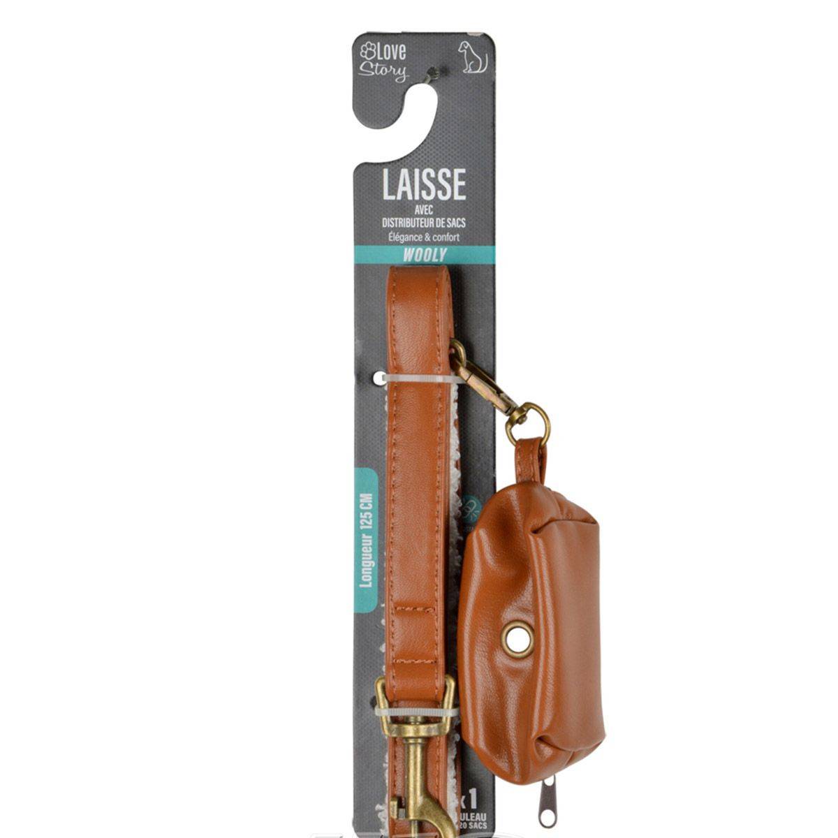 Love Story - Laisse & Distributeur de Sacs Chien "Wooly" 125cm Cognac - Image 5