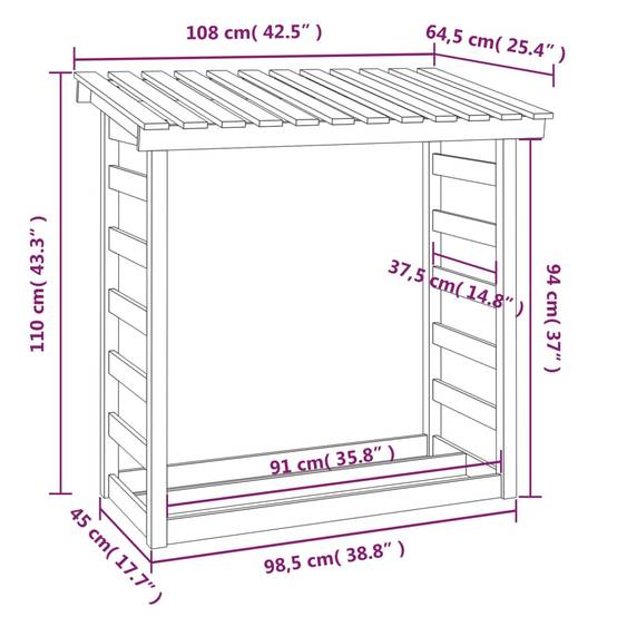 Range-bûches en Bois de Pin Blanc avec Toit Stockage Extérieur 108x65x110cm - ComfortXL Outdoor Living - Image 8