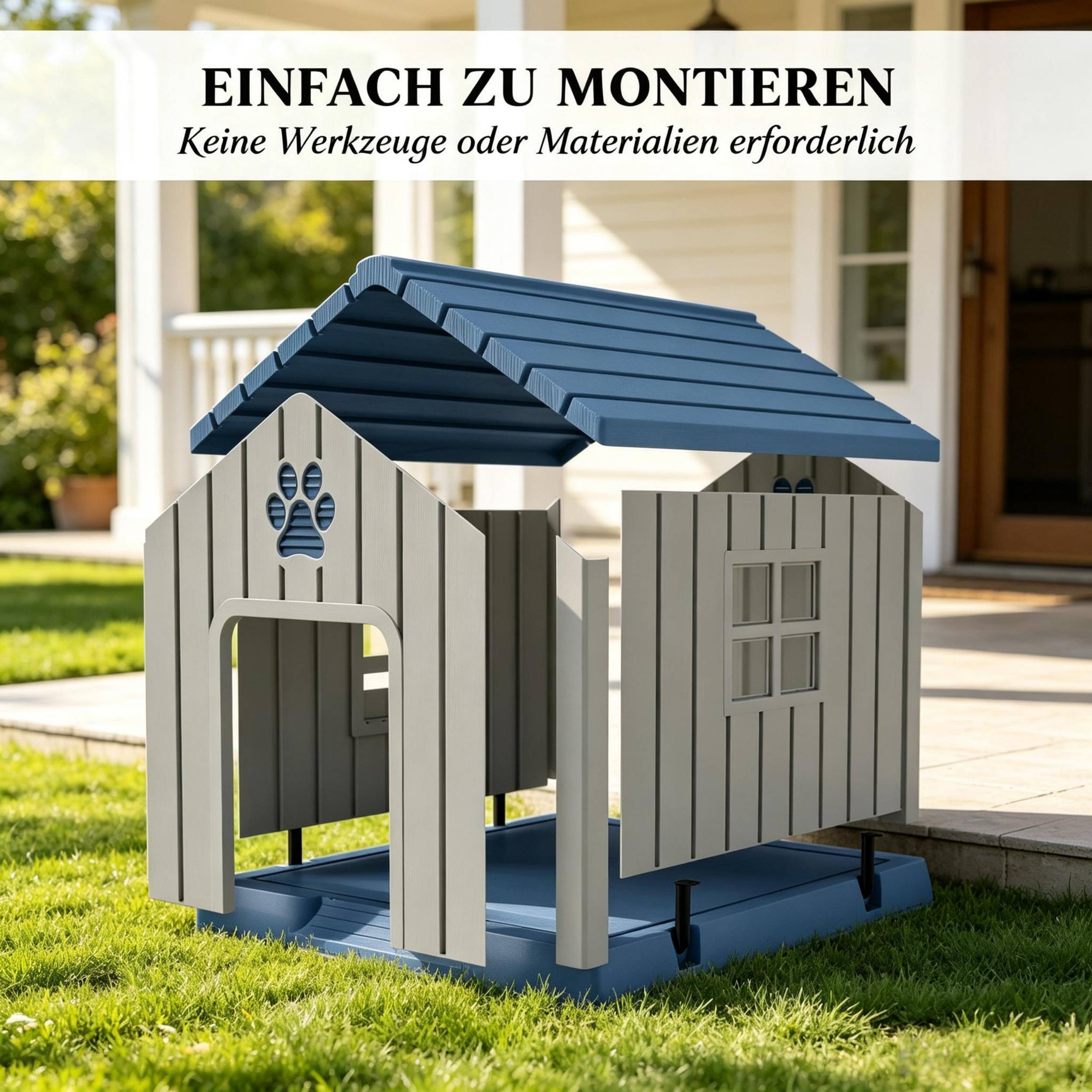 ComfortXL - Niche pour chien en plastique 85 x 79 x 82 cm bleu gris extérieur surélevée ventilée résistante pour jardin - Image 6