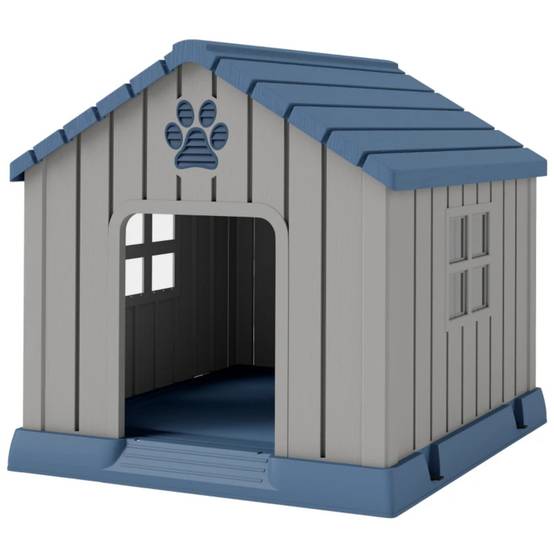 ComfortXL - Niche pour chien en plastique 85 x 79 x 82 cm bleu gris extérieur surélevée ventilée résistante pour jardin - Image 5