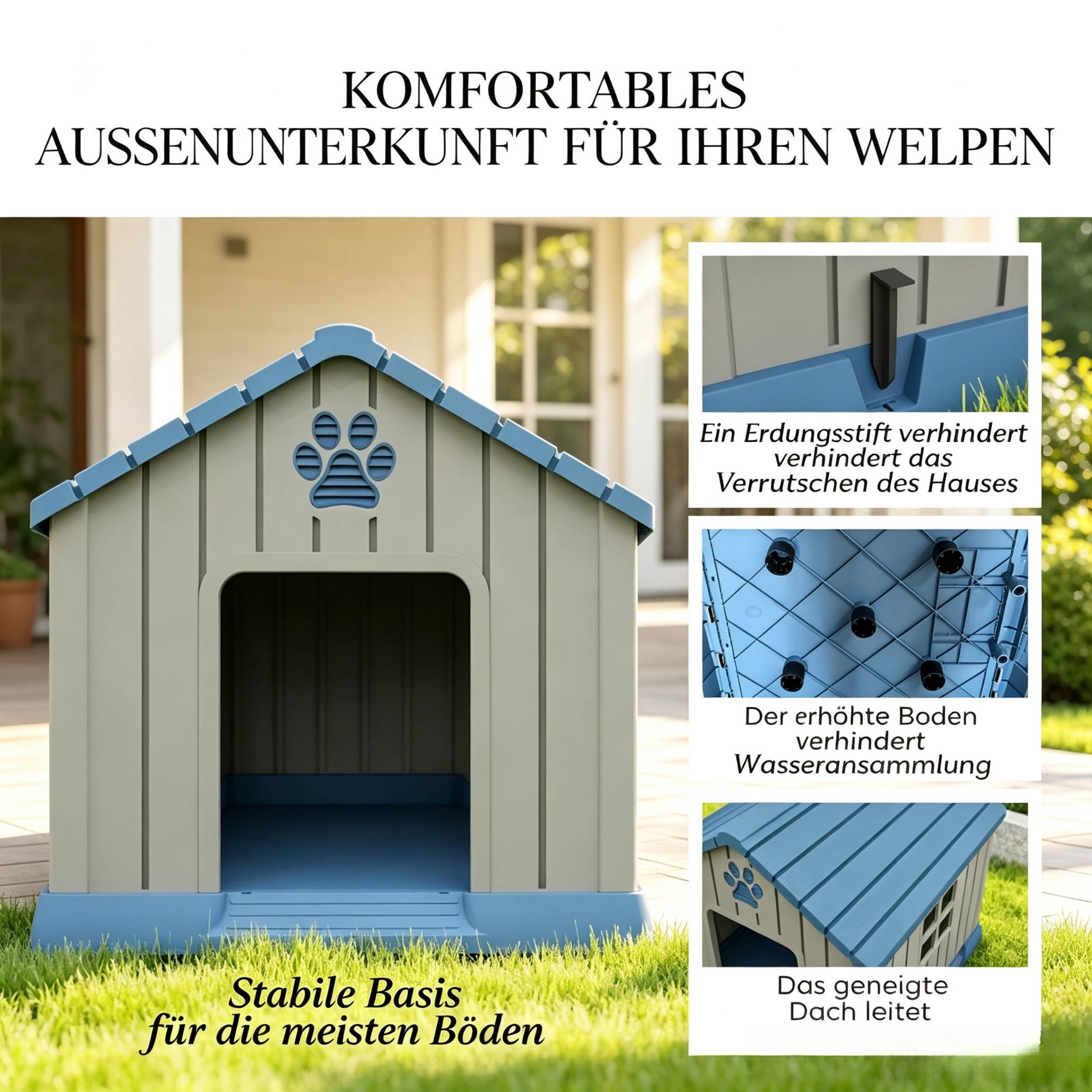 ComfortXL - Niche pour chien en plastique 85 x 79 x 82 cm bleu gris extérieur surélevée ventilée résistante pour jardin - Image 8