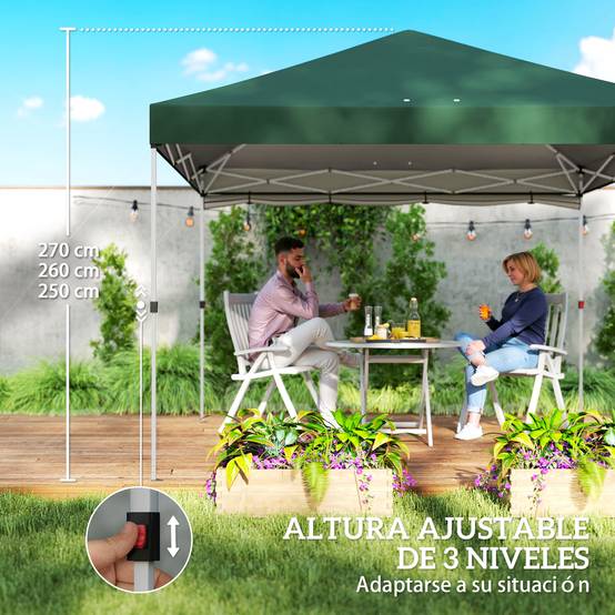 Tente pliante pop-up 3x3m avec paroi latérale, protection UPF50+, hauteur réglable, poussoir central, sac de transport, verte - Image 10