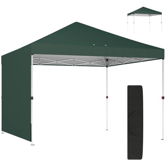 Tente pliante pop-up 3x3m avec paroi latérale, protection UPF50+, hauteur réglable, poussoir central, sac de transport, verte - Image 1