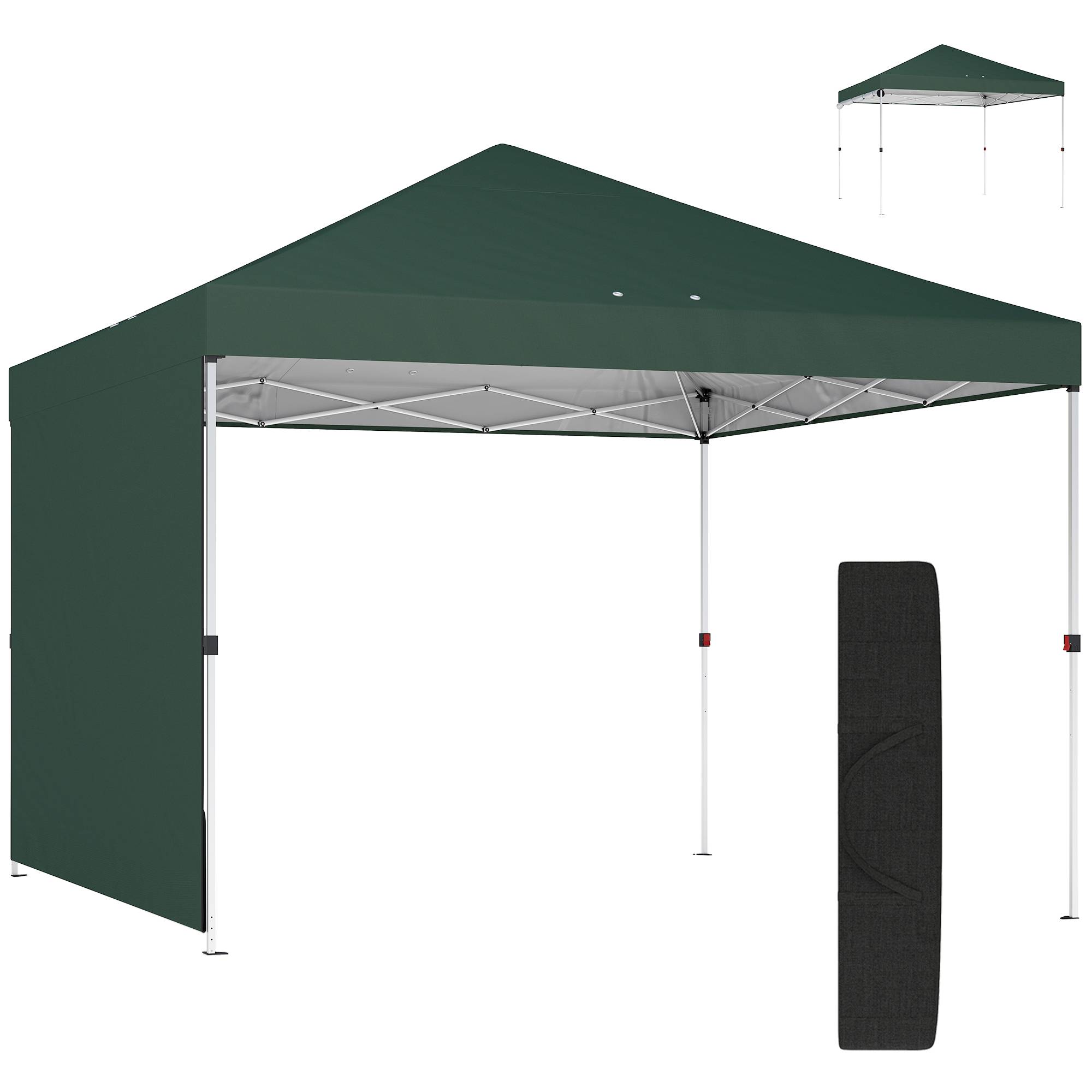 Tente pliante pop-up 3x3m avec paroi latérale, protection UPF50+, hauteur réglable, poussoir central, sac de transport, verte - Image 1
