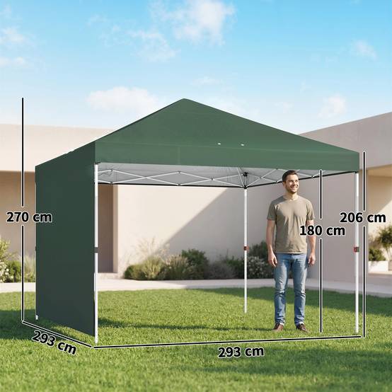 Tente pliante pop-up 3x3m avec paroi latérale, protection UPF50+, hauteur réglable, poussoir central, sac de transport, verte - Image 5
