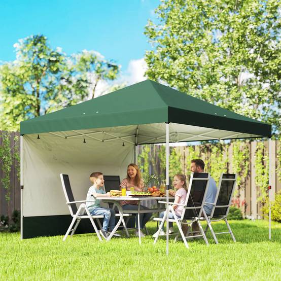 Tente pliante pop-up 3x3m avec paroi latérale, protection UPF50+, hauteur réglable, poussoir central, sac de transport, verte - Image 3