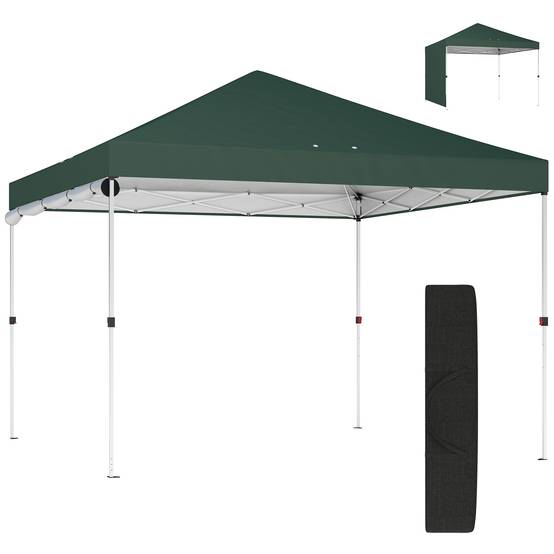 Tente pliante pop-up 3x3m avec paroi latérale, protection UPF50+, hauteur réglable, poussoir central, sac de transport, verte - Image 2
