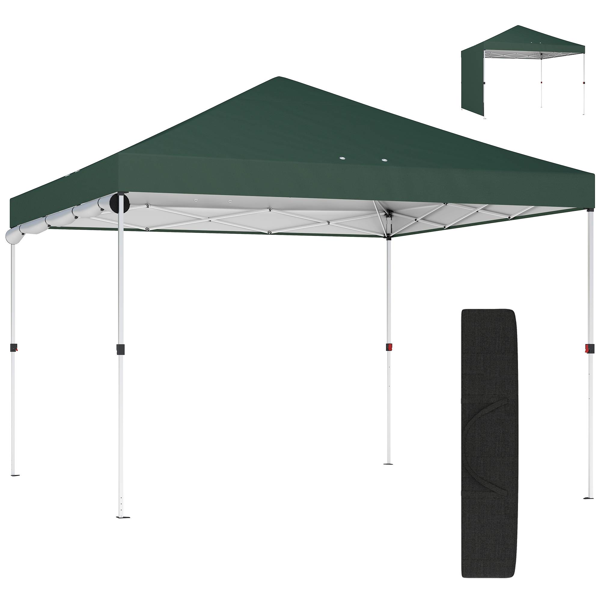 Tente pliante pop-up 3x3m avec paroi latérale, protection UPF50+, hauteur réglable, poussoir central, sac de transport, verte - Image 2