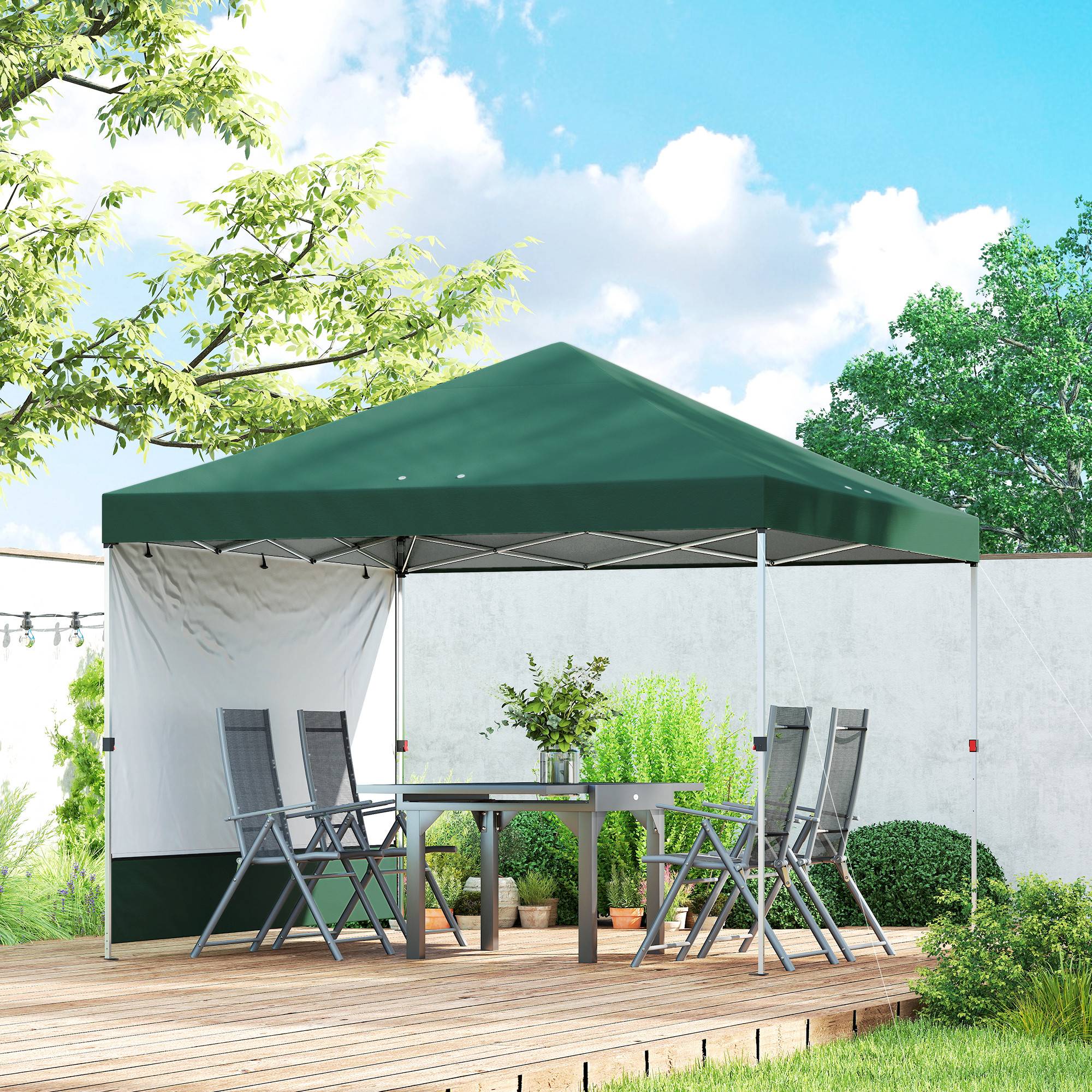 Tente pliante pop-up 3x3m avec paroi latérale, protection UPF50+, hauteur réglable, poussoir central, sac de transport, verte - Image 4