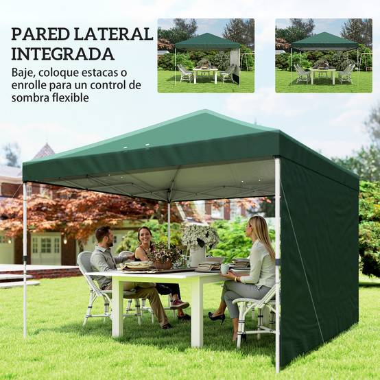 Tente pliante pop-up 3x3m avec paroi latérale, protection UPF50+, hauteur réglable, poussoir central, sac de transport, verte - Image 8