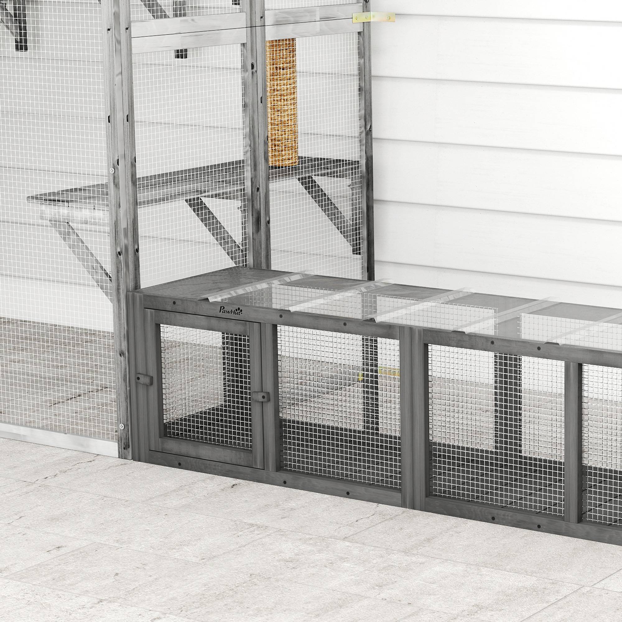 ComfortXL - Tunnel pour chat extérieur en sapin gris 151,5 x 38,5 x 40 cm modulable avec 3 portes pour chats jusqu’à 10 kg - Image 9