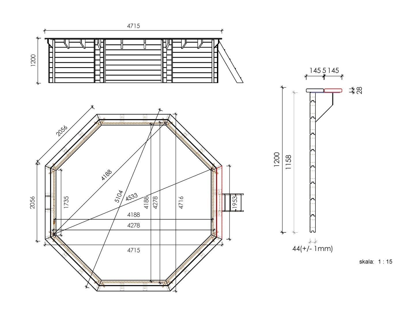Altanka - Piscine en bois 4.71x4.72 - H.1.2 m autoportante - BAS753OSP+SZA7 - Image 6