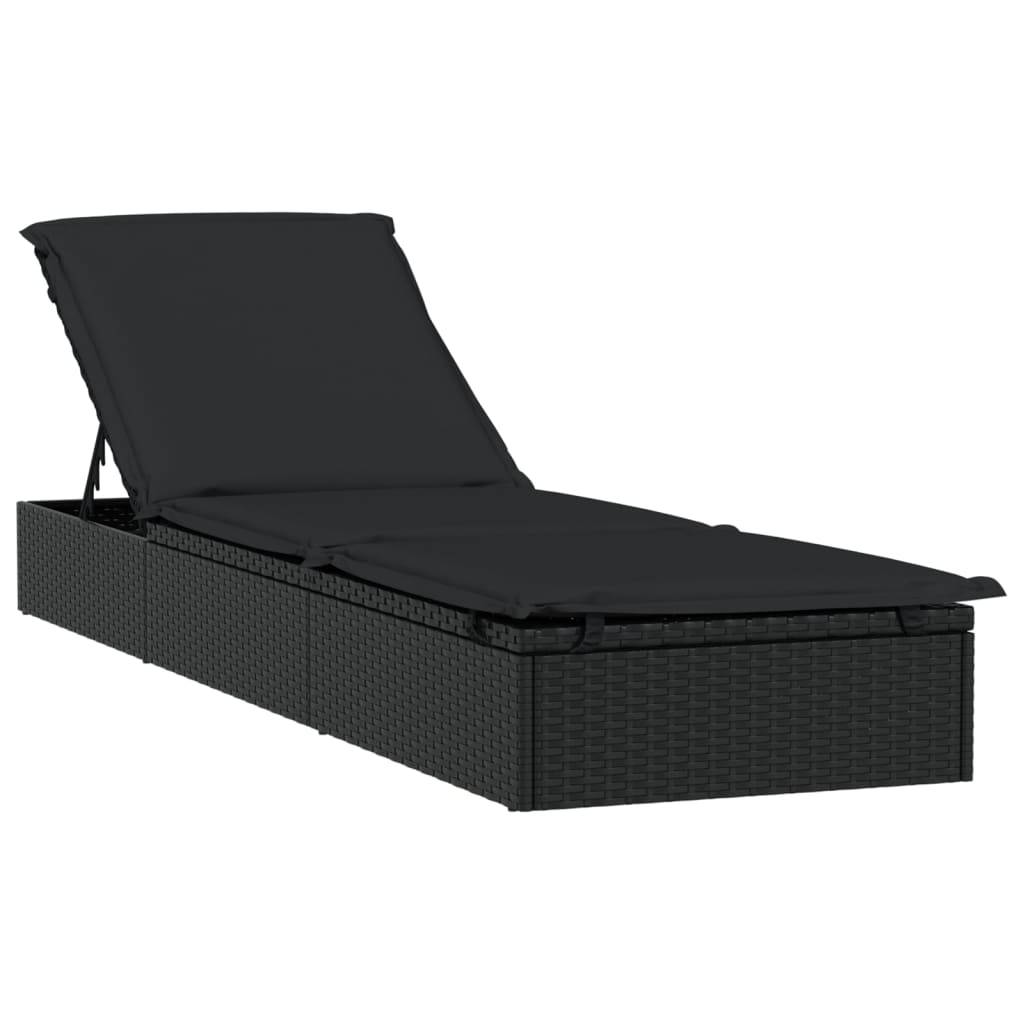Helloshop26 - Transat chaise longue bain de soleil lit de jardin terrasse meuble d'extérieur avec toit rond noir 211x57x140 cm résine tressée - Image 4