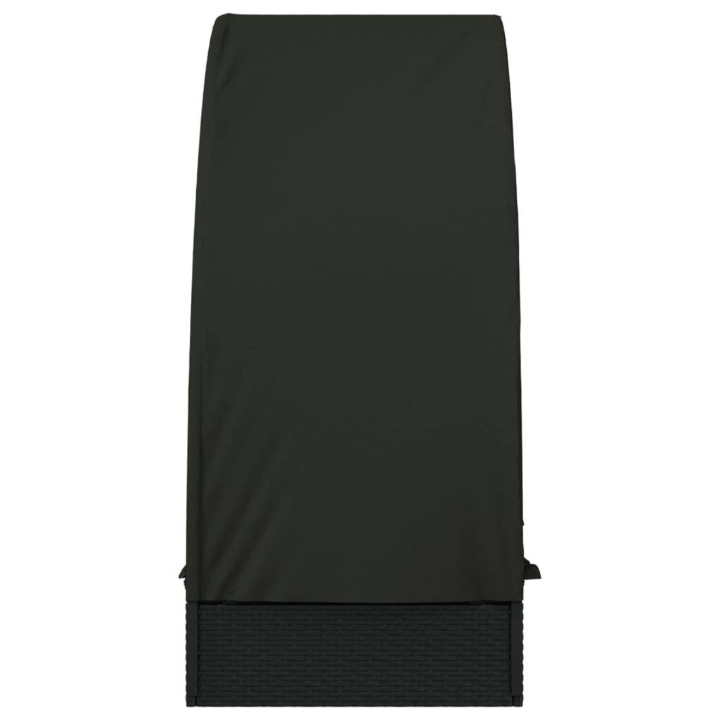 Helloshop26 - Transat chaise longue bain de soleil lit de jardin terrasse meuble d'extérieur avec toit rond noir 211x57x140 cm résine tressée - Image 5