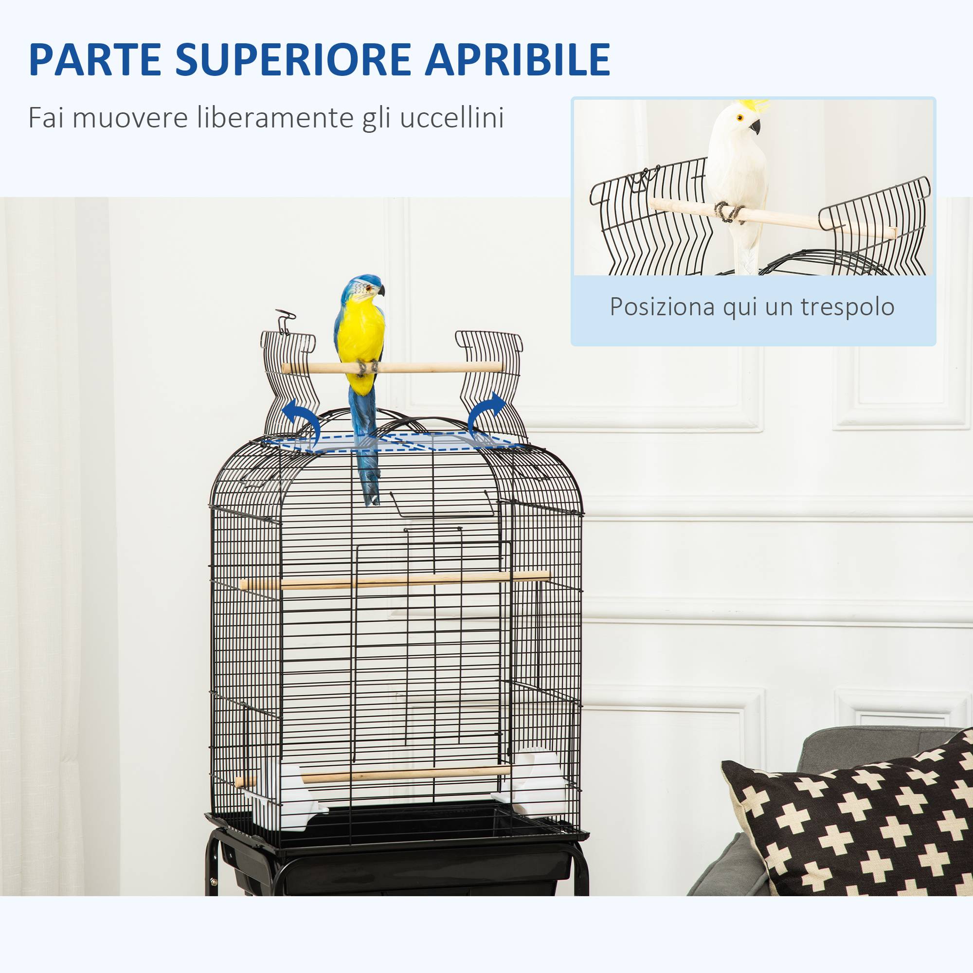 ComfortXL - Cage à oiseaux acier noir 46 x 36 x 130 cm sur support roulant avec perchoir ouvrant - ComfortXL Outdoor Living - Image 6