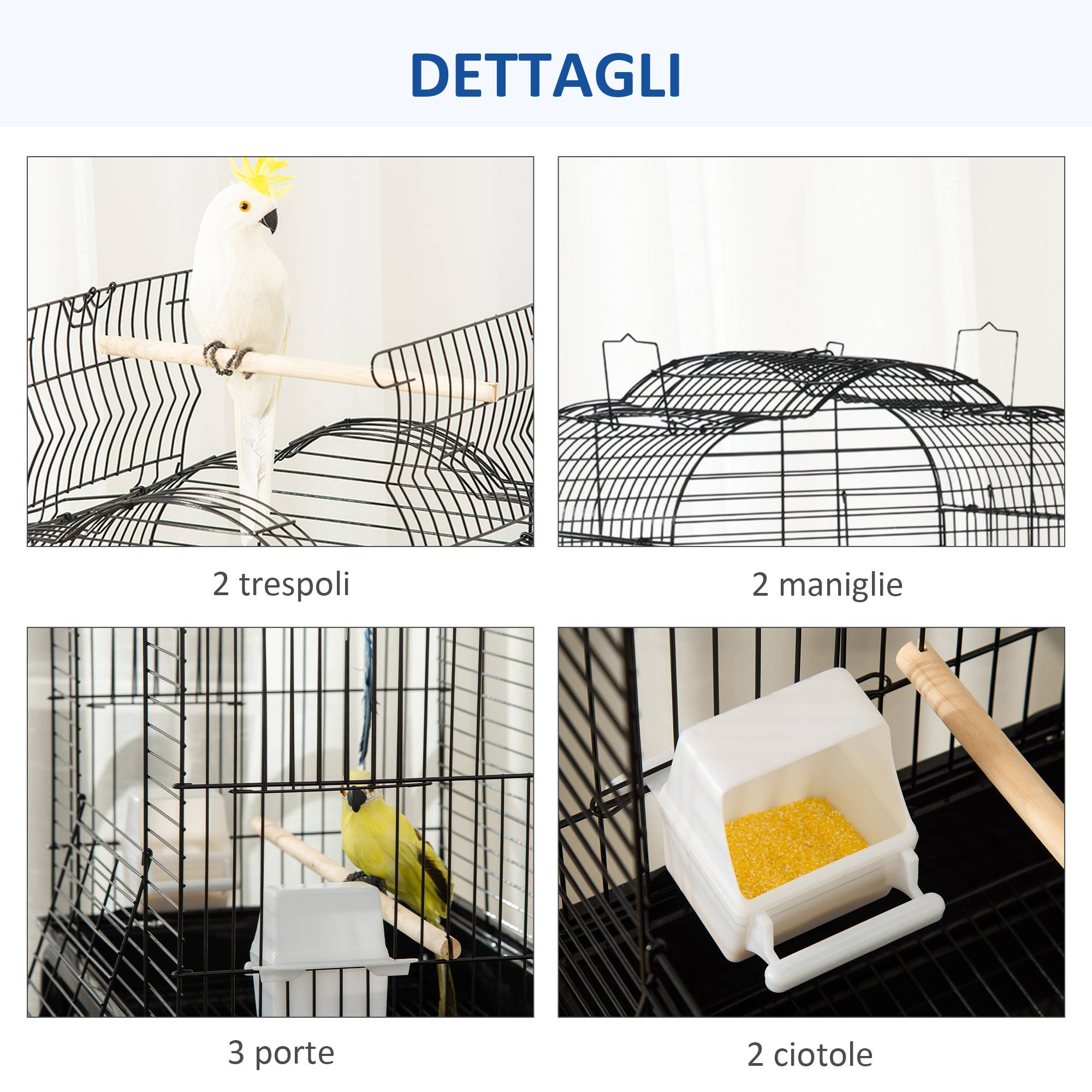 ComfortXL - Cage à oiseaux acier noir 46 x 36 x 130 cm sur support roulant avec perchoir ouvrant - ComfortXL Outdoor Living - Image 9