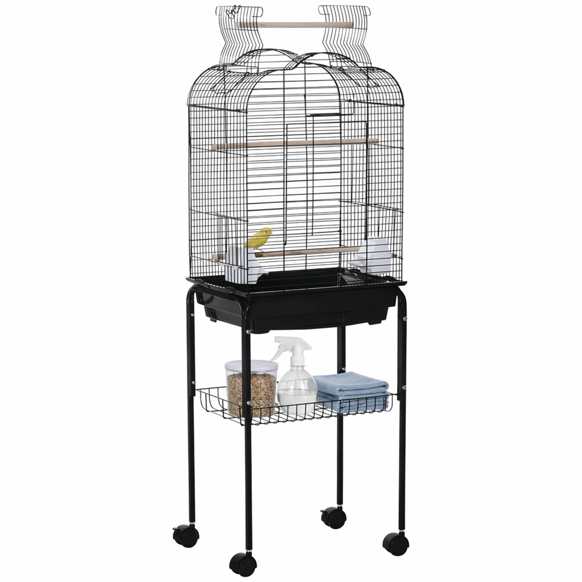 ComfortXL - Cage à oiseaux acier noir 46 x 36 x 130 cm sur support roulant avec perchoir ouvrant - ComfortXL Outdoor Living - Image 1