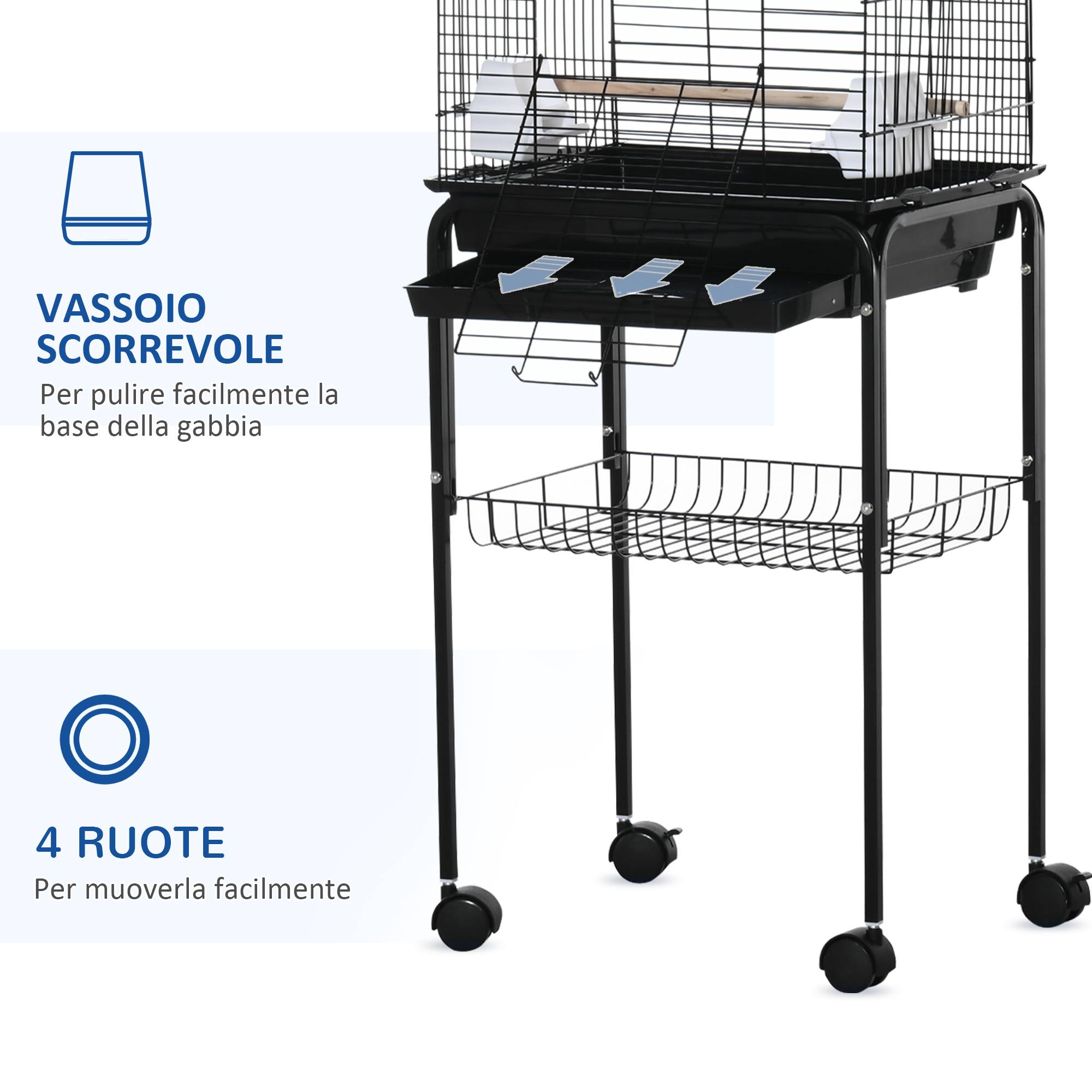 ComfortXL - Cage à oiseaux acier noir 46 x 36 x 130 cm sur support roulant avec perchoir ouvrant - ComfortXL Outdoor Living - Image 8