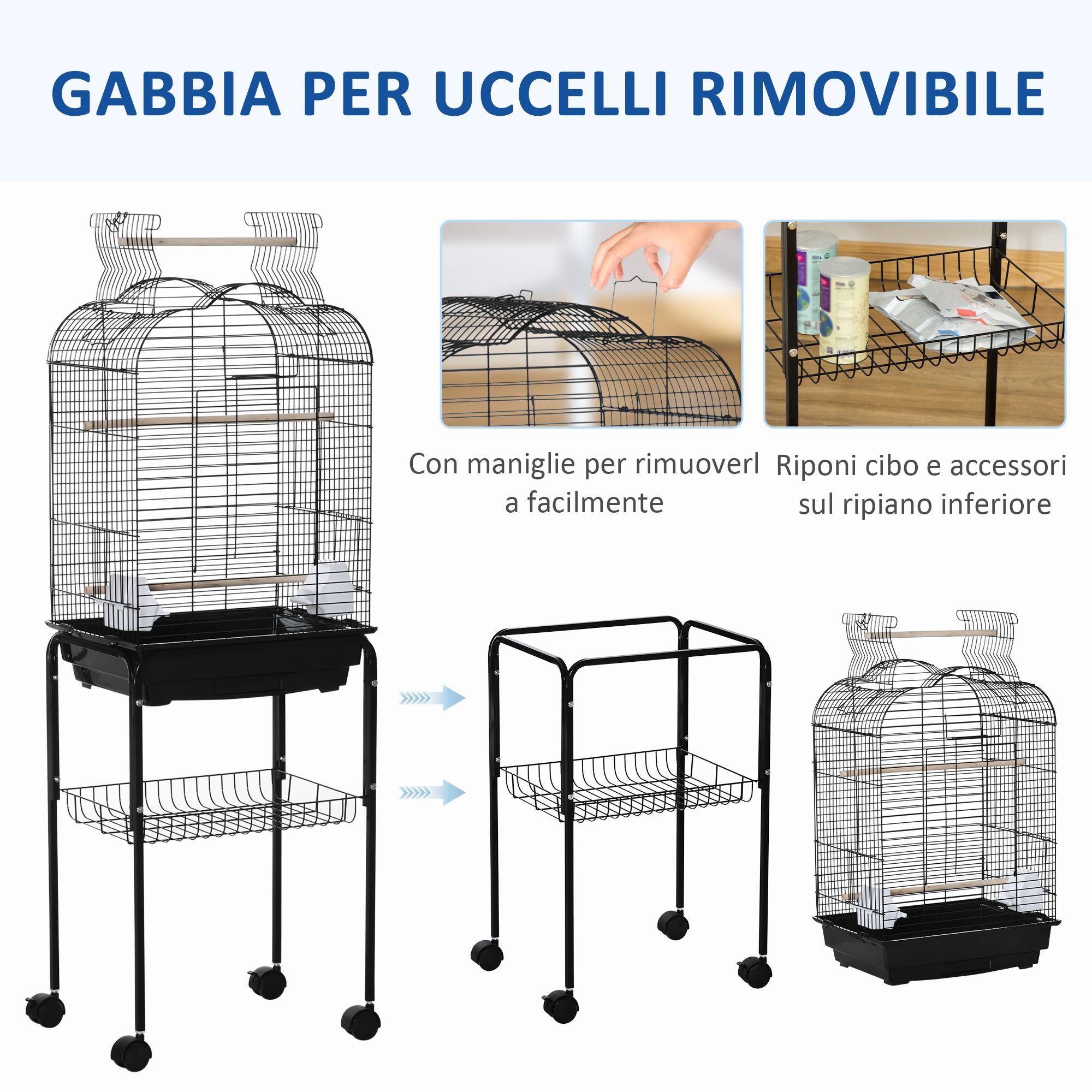 ComfortXL - Cage à oiseaux acier noir 46 x 36 x 130 cm sur support roulant avec perchoir ouvrant - ComfortXL Outdoor Living - Image 7