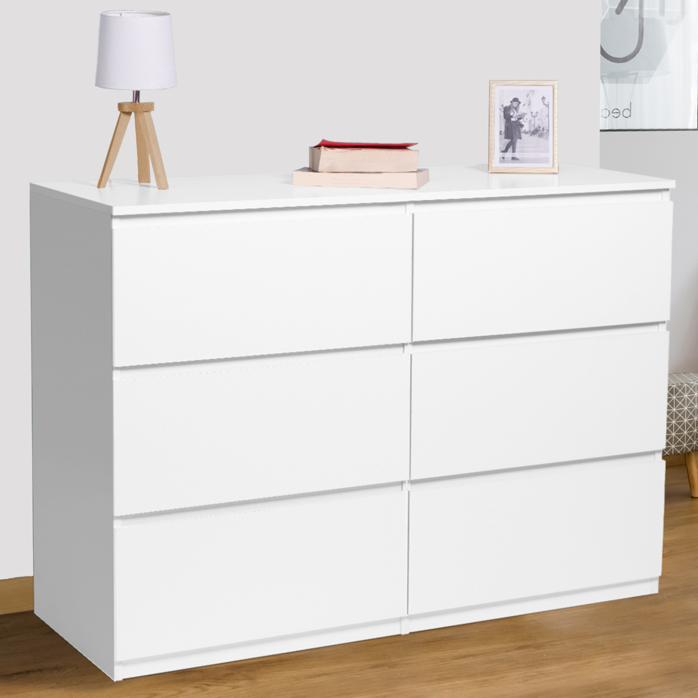 Commode 6 tiroirs TOMI 110 cm bois blanc - Image 1
