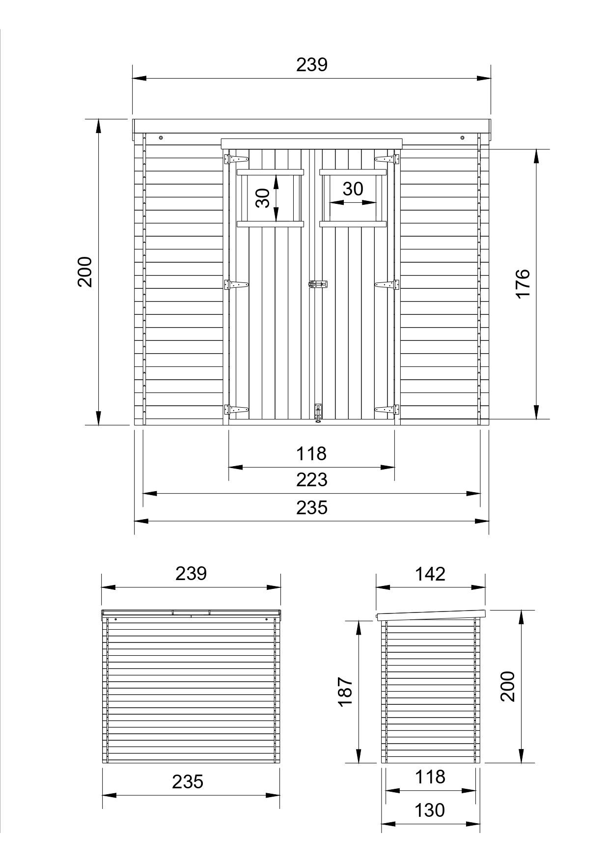 Timbela - Abri de jardin en bois l239xL142xH200cm/2.63 m² - Stockage extérieur - Petit abri à outils, Local à vélos - 19 mm d’épaisseur - Timbela M310 - Image 6