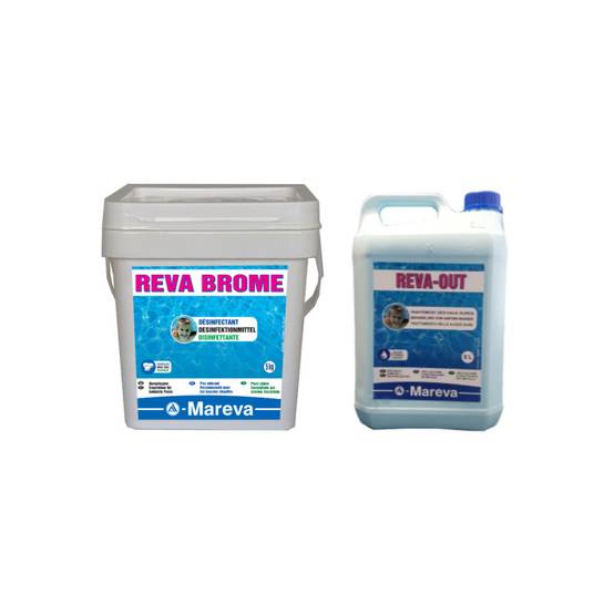 Pack MAREVA - Pastilles de brome - 5kg - Anti calcaire Reva-out - 5L - Image 1