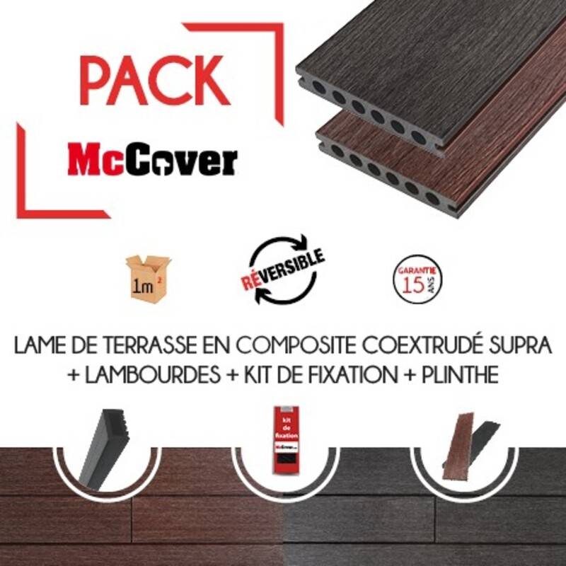 PACK 1 m² lame terrasse composite coextrudé Supra + ACCESSOIRES (4 coloris) 3600x145x23mm - Acajou - Image 1