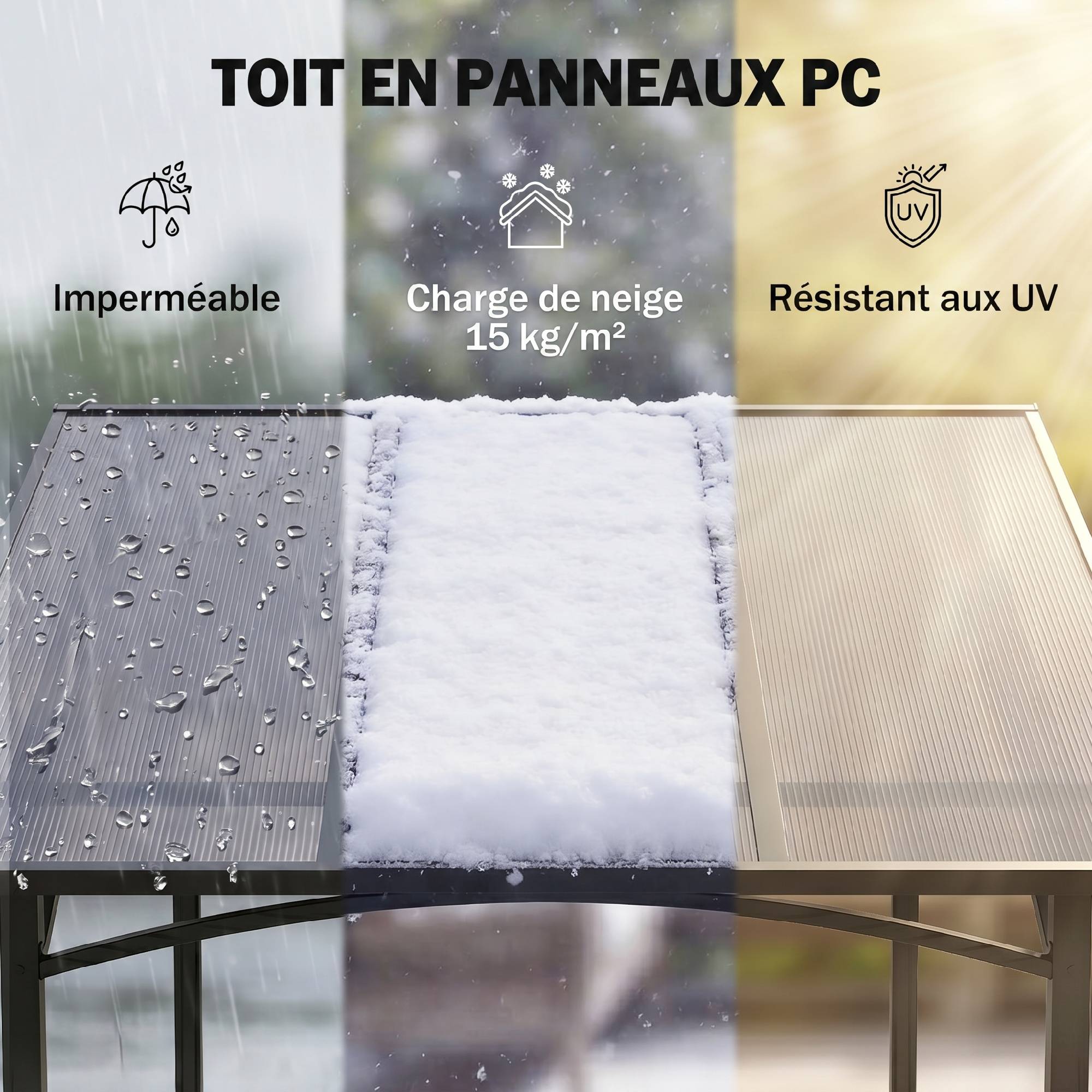 Sans Marque - Pavillon jardin 2,5 x 1,5 m - abri barbecue - 2 étagères - toit de barbecue - métal noir toit polycarbonate - Image 6