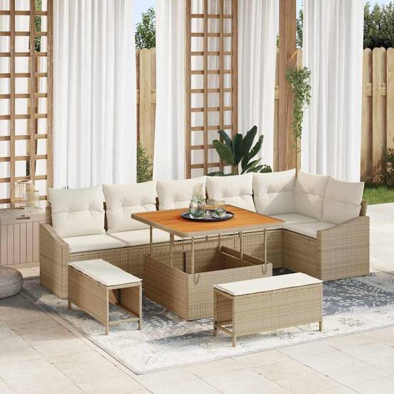 Salon de jardin modulable 9 éléments en polyrotin pour 8 convives Beige – ComfortXL Outdoor Living - Image 1
