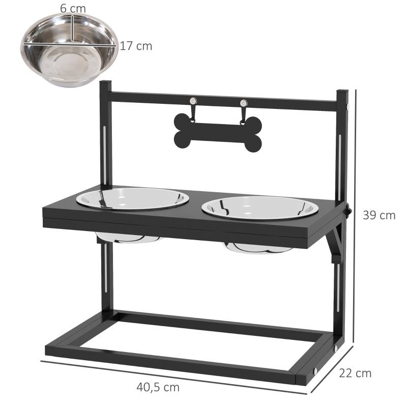 Support Double Gamelle Surélevée Acier pour Chien Hauteur Réglable 40,5cm Noir - ComfortXL Outdoor Living - Image 3