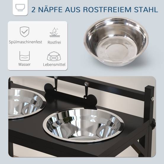 Support Double Gamelle Surélevée Acier pour Chien Hauteur Réglable 40,5cm Noir - ComfortXL Outdoor Living - Image 6