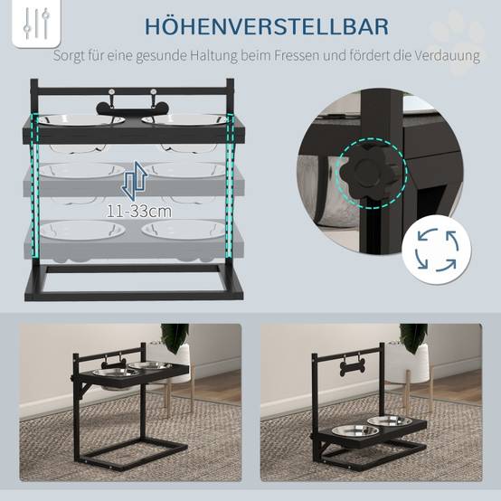 Support Double Gamelle Surélevée Acier pour Chien Hauteur Réglable 40,5cm Noir - ComfortXL Outdoor Living - Image 5