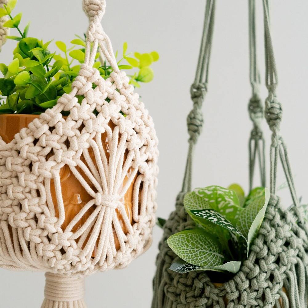 Suspension macramé pour plantes - Décoration bohème - Blanc - Pour balcon/intérieur - Living123 - Image 5