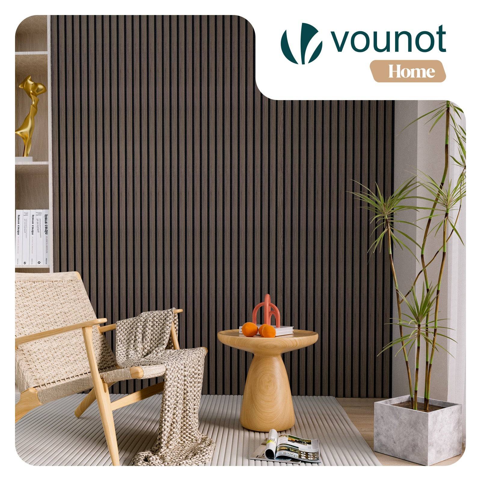 Vounot - Lot de 6 panneaux acoustiques muraux Tasseaux en bois MDF avec feutre noir 120x60x2.1cm chêne foncé - Image 2