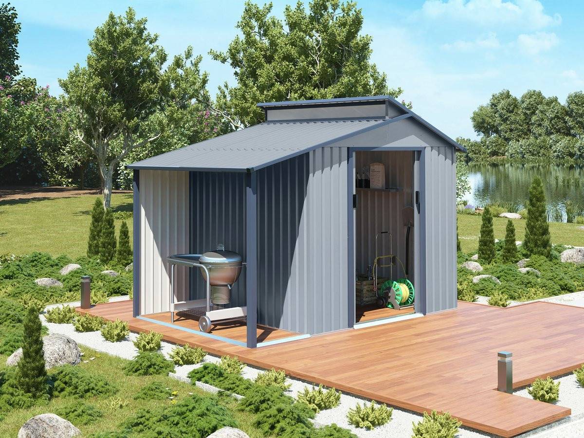 Abri De Jardin Métal Avec Pergola "madras" - 5.64 M² - 193 X 292 X 229 Cm - Gris -habitat Et Jardin - Image 3