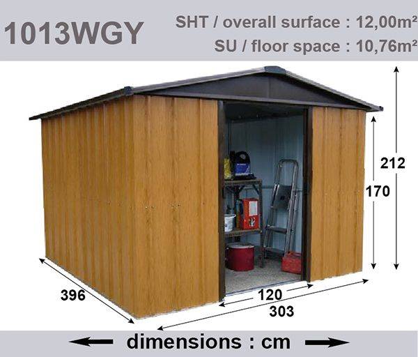 Trigano - Abri Métal 1013WGY - S.H. T. 12,00 m² - H. 212cm - Marron bois Trigano - Image 3