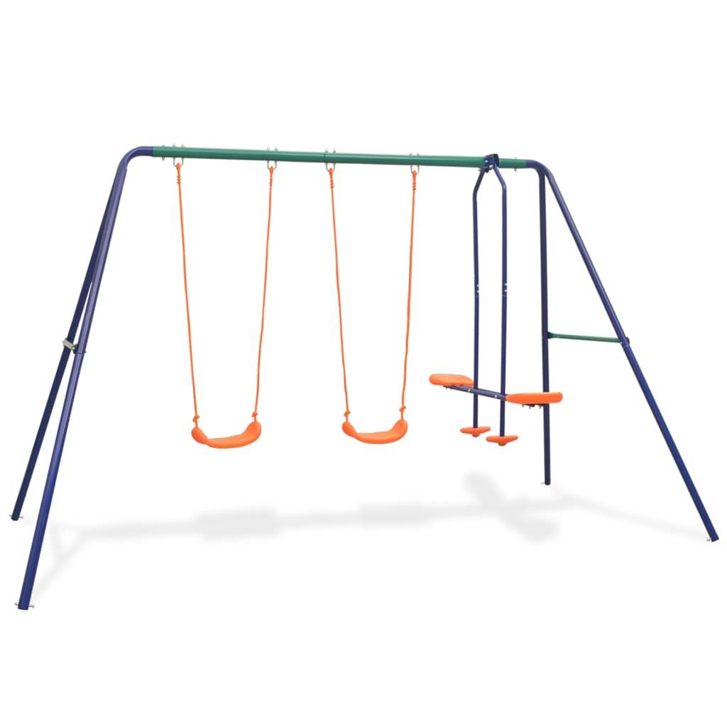 Helloshop26 - Ensemble de balançoires 324 x 155 x 182 cm avec 4 sièges orange - Image 1