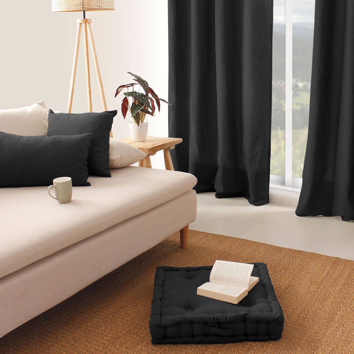 Enjoy Home - Coussin de Sol Uni "Panama" 50x50cm Anthracite - Image 3