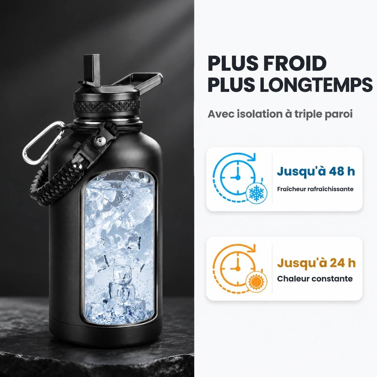 Bouteille Isotherme Acier Inoxydable 2L, Étanche, 48h Froide 24h Chaud - Image 2