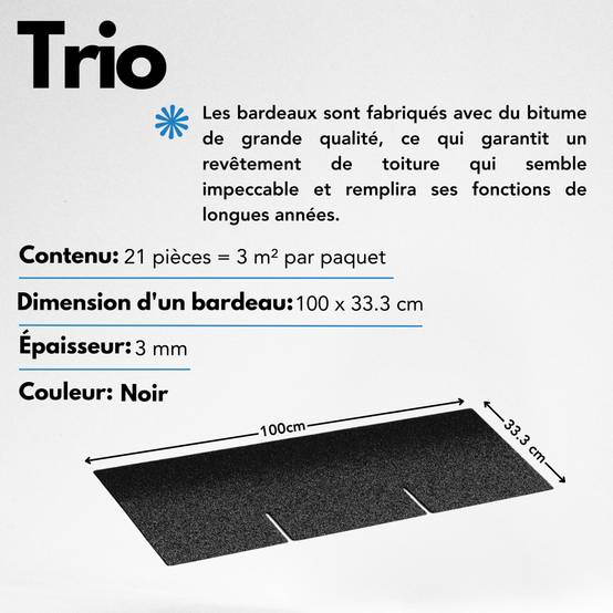 Timbela - Bardeaux bitumineux Trio (couleur: noir) - bitume toiture 3 m² - Timbela T-BLACK - Image 3