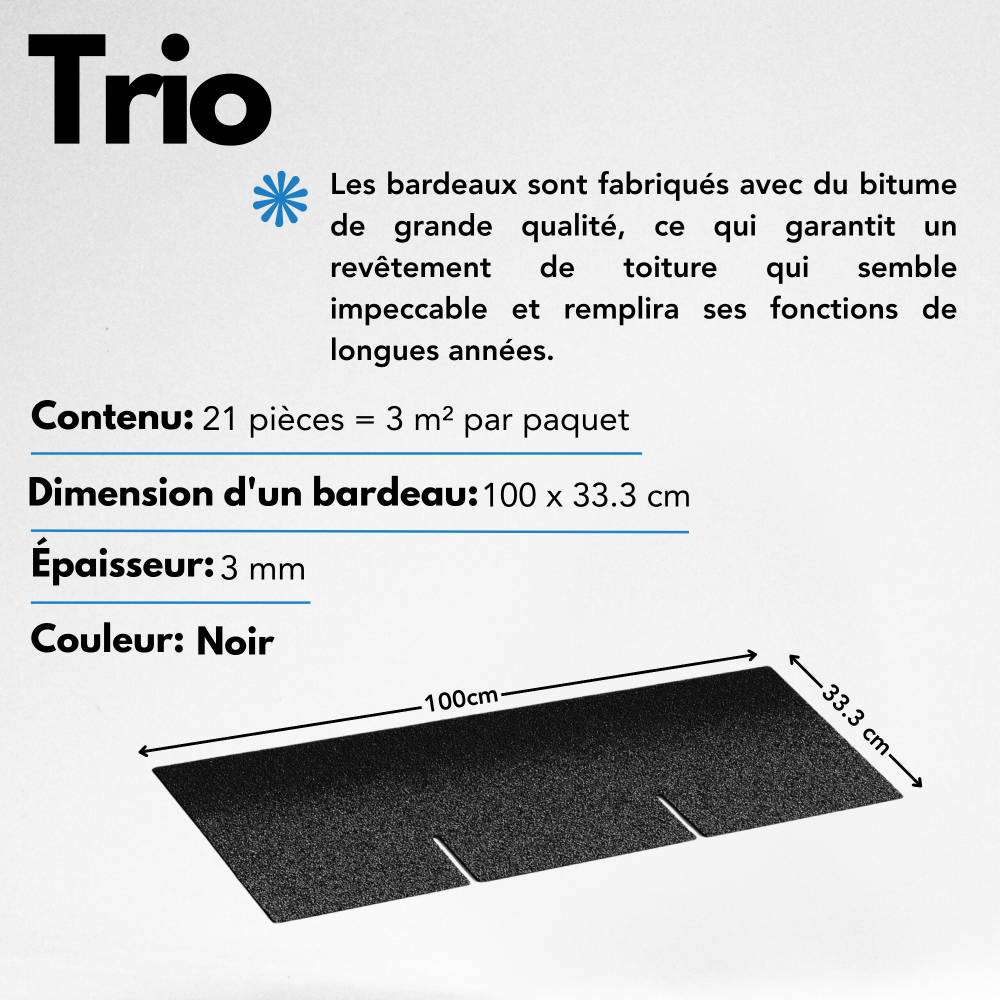 Timbela - Bardeaux bitumineux Trio (couleur: noir) - bitume toiture 3 m² - Timbela T-BLACK - Image 3