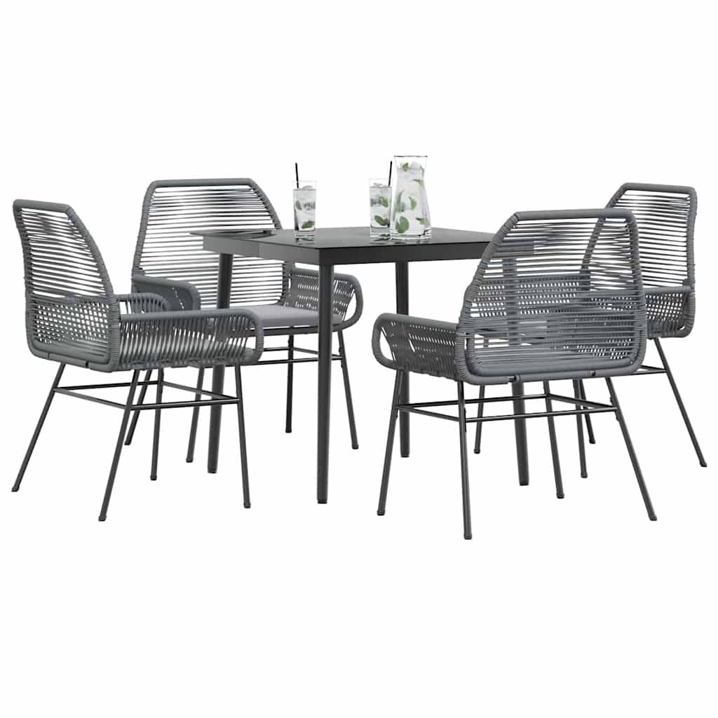 Vidaxl - Ensemble à manger jardin coussins 5 pcs gris poly rotin verre vidaXL 3334479 - Image 1