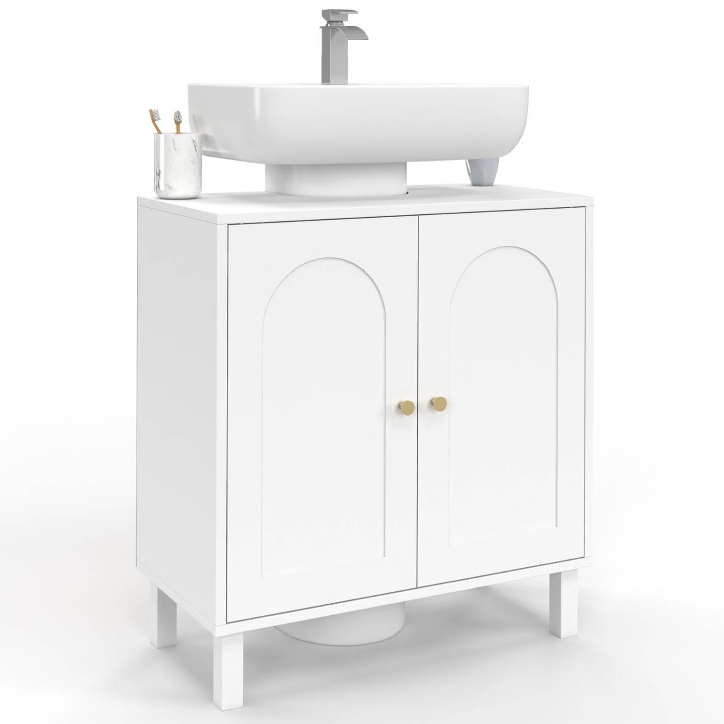 IDMARKET - Meuble sous lavabo salle de bain ARSENE design arche bois blanc - Image 2