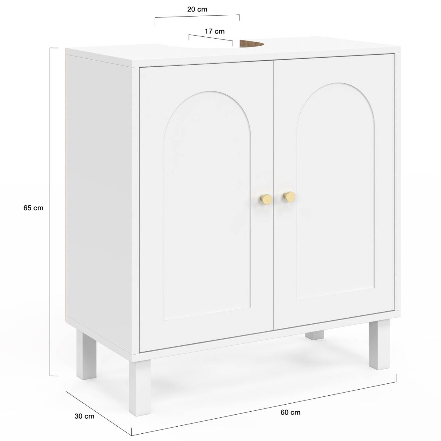 IDMARKET - Meuble sous lavabo salle de bain ARSENE design arche bois blanc - Image 5