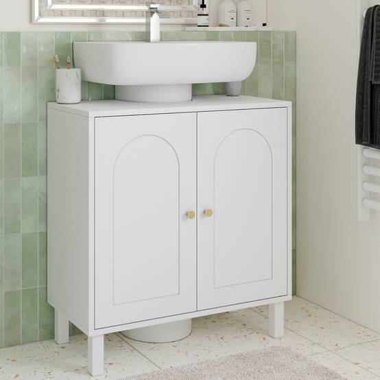 IDMARKET - Meuble sous lavabo salle de bain ARSENE design arche bois blanc - Image 1