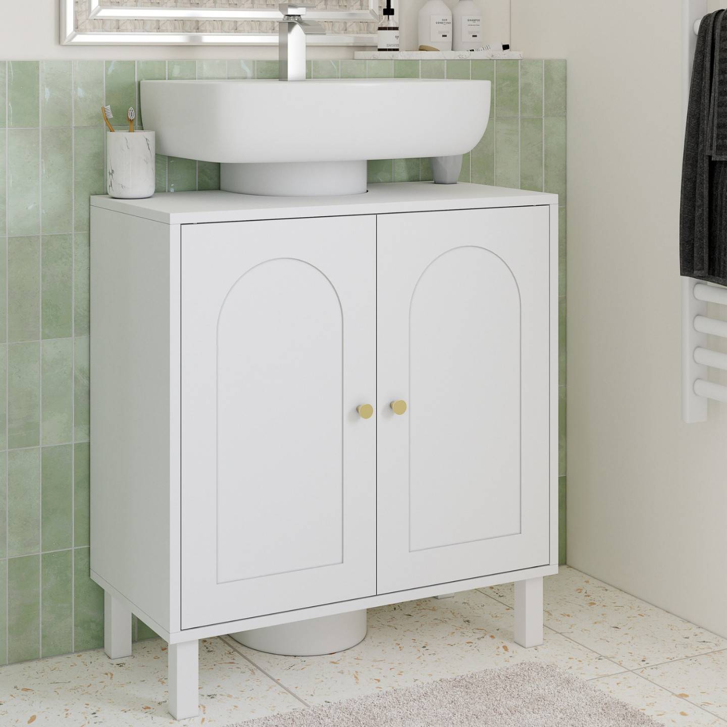 IDMARKET - Meuble sous lavabo salle de bain ARSENE design arche bois blanc - Image 1